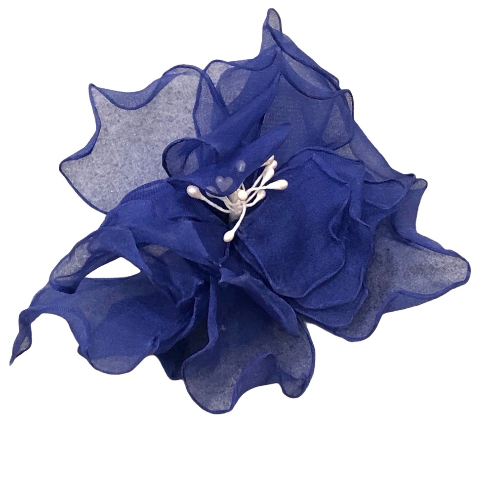 VINTAGE LARGE BLUE/PURPLE FABRIC FLOWER BROOCH